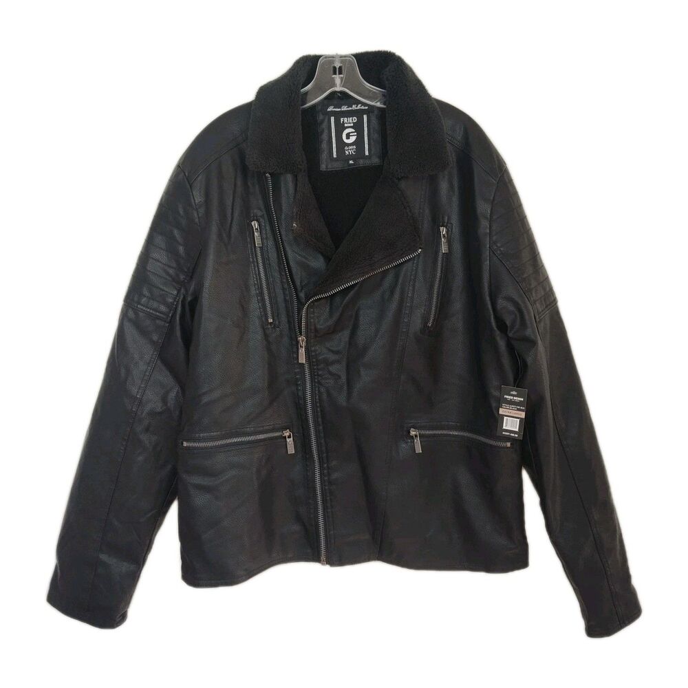 NWT Fried Denim Faux Leather Bomber Jacket Women's XL Black Fleece Lining Zip‎
